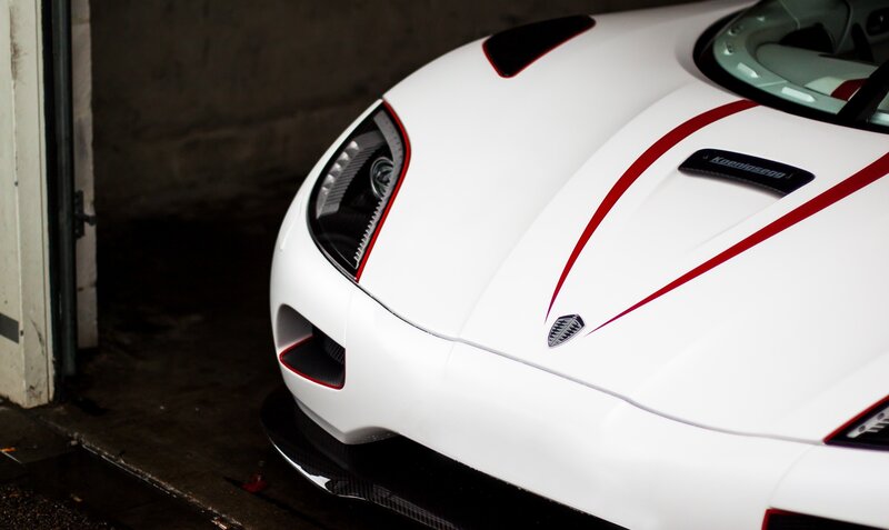 White Sports Car — Dramatic, Photograph, Garage, Headlight