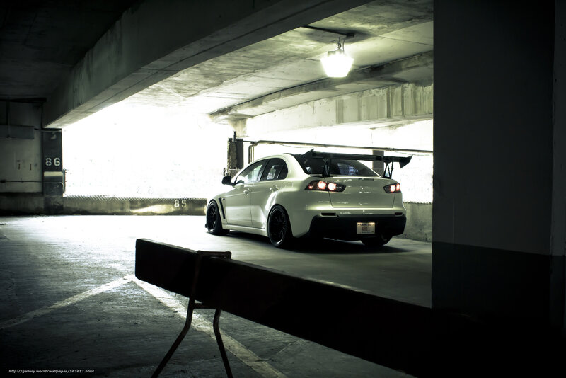 White Sports Car — Dramatic, Photograph, Parking Garage