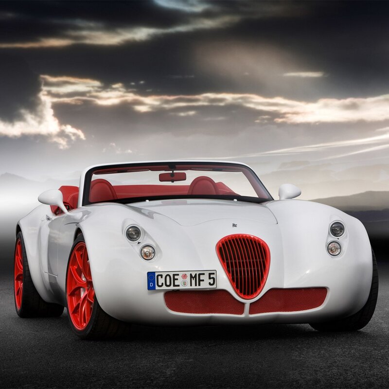 White Sports Car — Dramatic, Photograph, Red Interior, Red Wheels