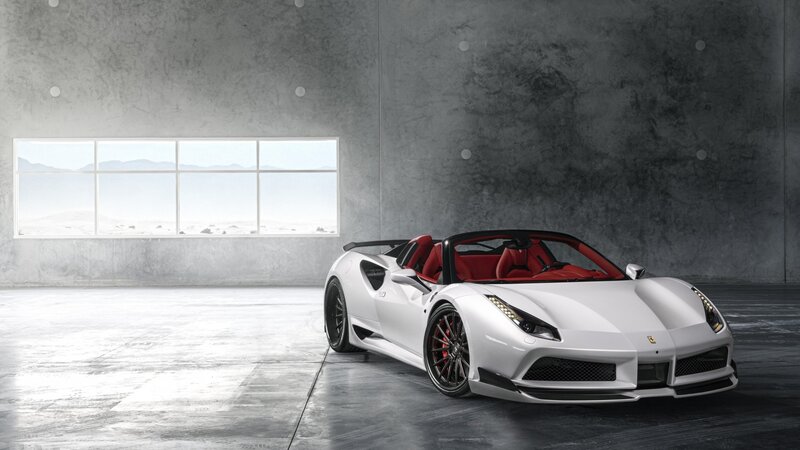 White Sports Car — Dramatic, Photograph, Red Seats, Concrete Room