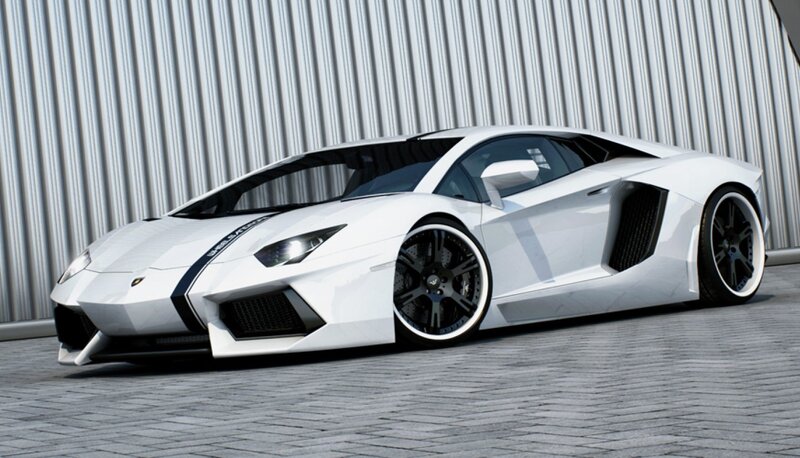White Sports Car — Dramatic, Photograph, Wall, Pavement