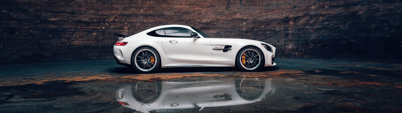 White Sports Car — Dramatic, Photograph, Wall, Reflection