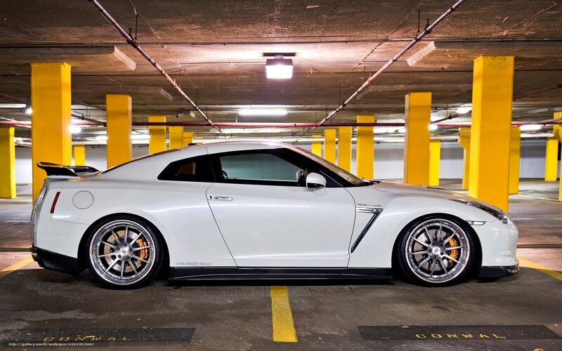 White Sports Car — Dramatic, Photograph, Yellow Pillars