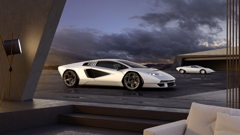 White Sports Car — Dramatic, Sunset, 3d Render, Lamp
