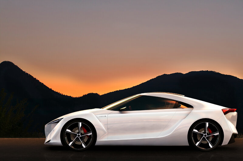 White Sports Car — Dramatic, Sunset, 3d Render, Mountains, Road