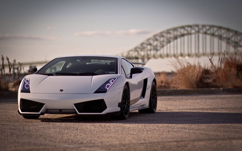 White Sports Car — Dramatic, Sunset, Photograph, Bridge