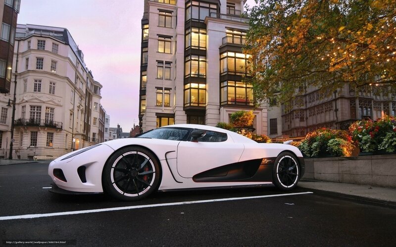 White Sports Car — Dramatic, Sunset, Photograph, Buildings