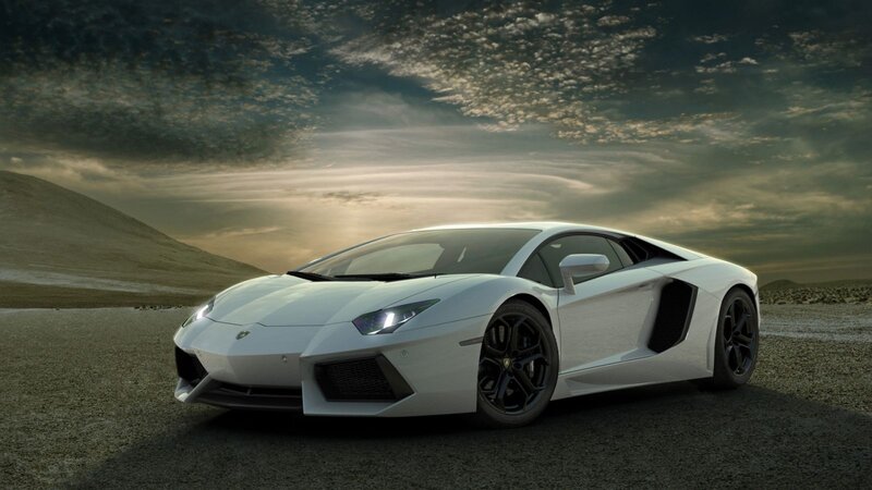 White Sports Car — Dramatic, Sunset, Photograph, Desert, Sky