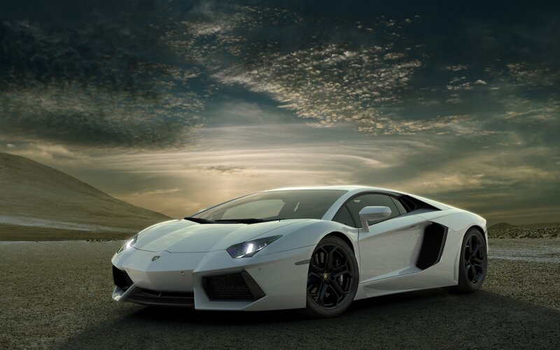 White Sports Car — Dramatic, Sunset, Photograph, Desert