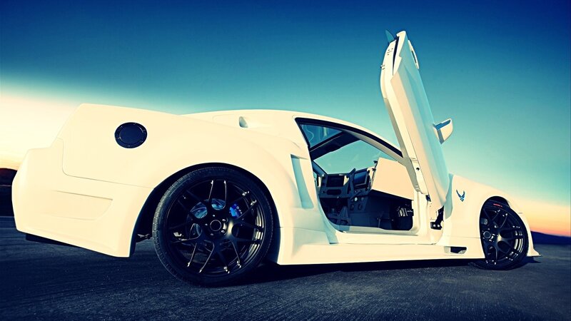 White Sports Car — Dramatic, Sunset, Photograph, Door
