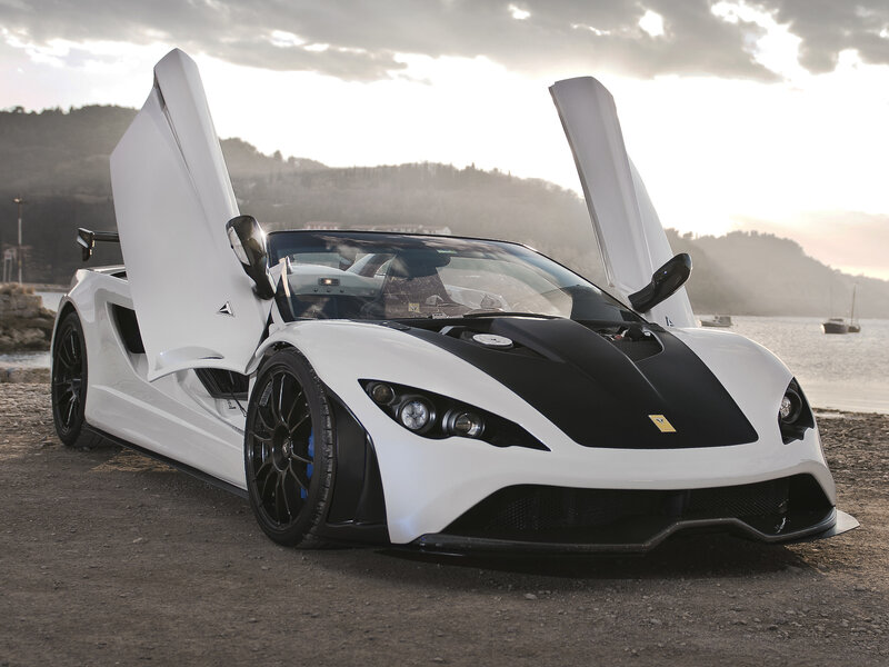 White Sports Car — Dramatic, Sunset, Photograph, Doors Open