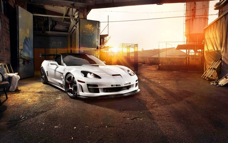 White Sports Car — Dramatic, Sunset, Photograph, Garage