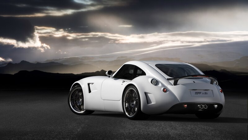 White Sports Car — Dramatic, Sunset, Photograph, Mountains, Clouds