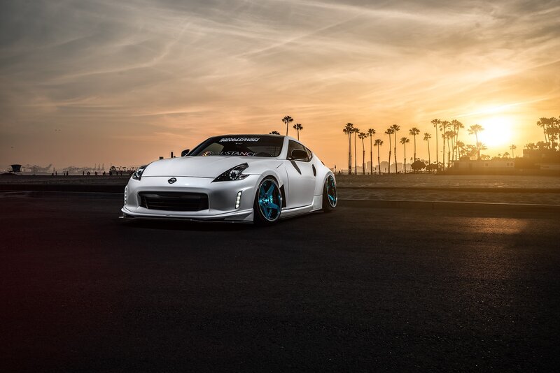 White Sports Car — Dramatic, Sunset, Photograph, Palm Trees