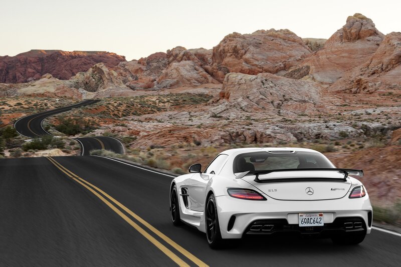White Sports Car — Dramatic, Sunset, Photograph, Road, Rock Formations, Black