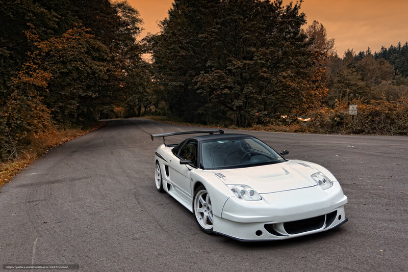 White Sports Car — Dramatic, Sunset, Photograph, Road, Trees, Treetop