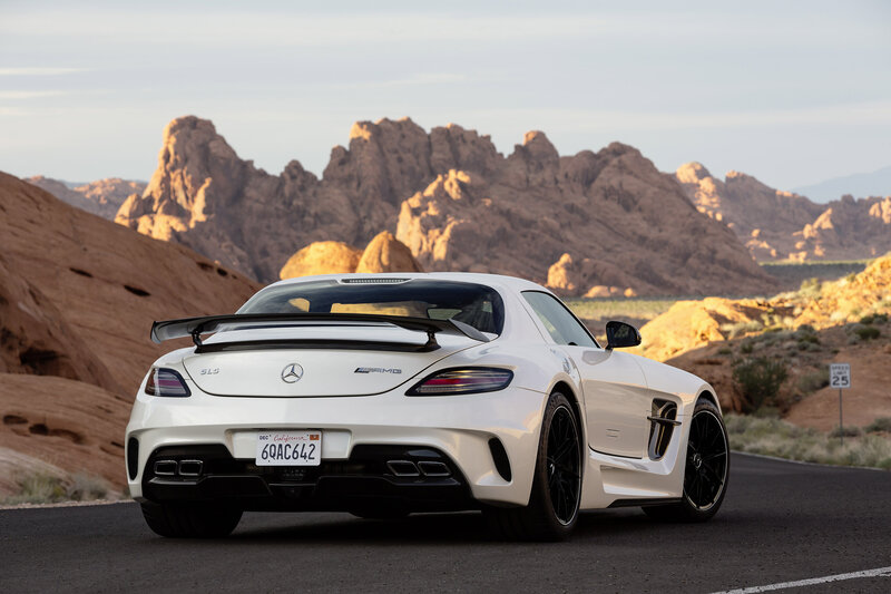 White Sports Car — Dramatic, Sunset, Photograph, Rock Formations