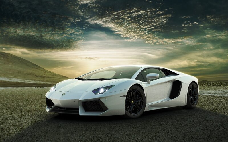 White Sports Car — Dramatic, Sunset, Photograph, Sky