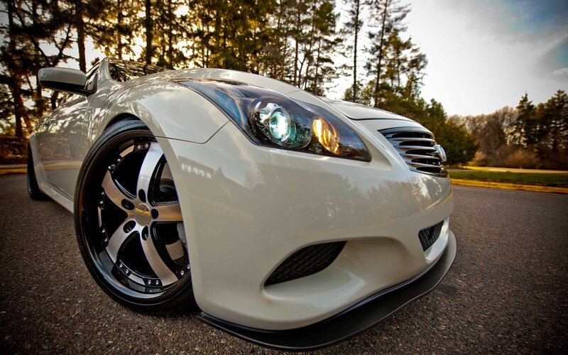 White Sports Car — Dramatic, Sunset, Photograph, Trees, Road