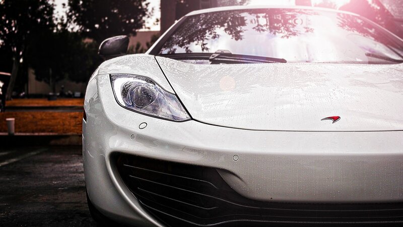White Sports Car — Dramatic, Sunset, Photograph, Windshield