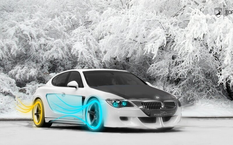 White Sports Car — Dramatic, Winter, Digital Art