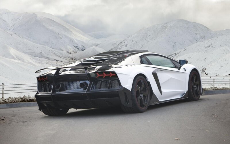 White Sports Car — Dramatic, Winter, Photograph, Snow-covered Mountains
