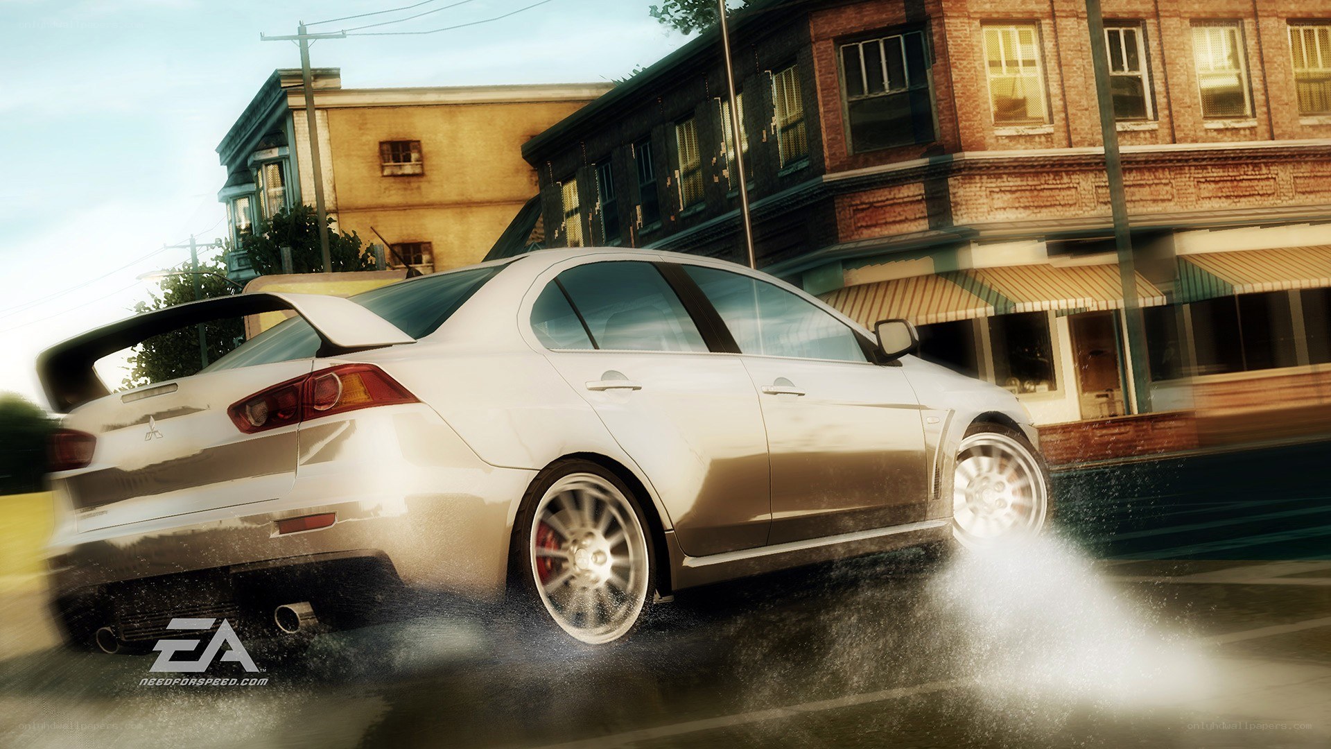 White sports car drifting