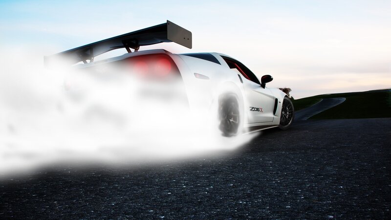 White Sports Car Drifting — Dramatic, Sunset, Photograph