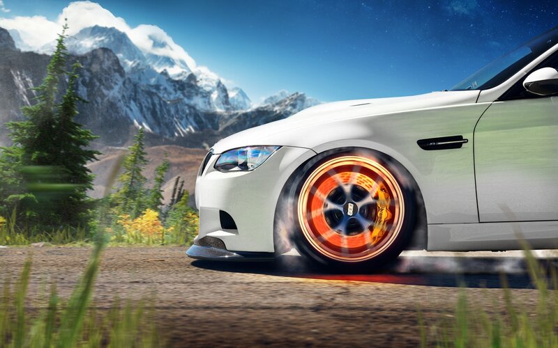 White Sports Car — Dynamic, Afternoon, 3d Render, Mountains