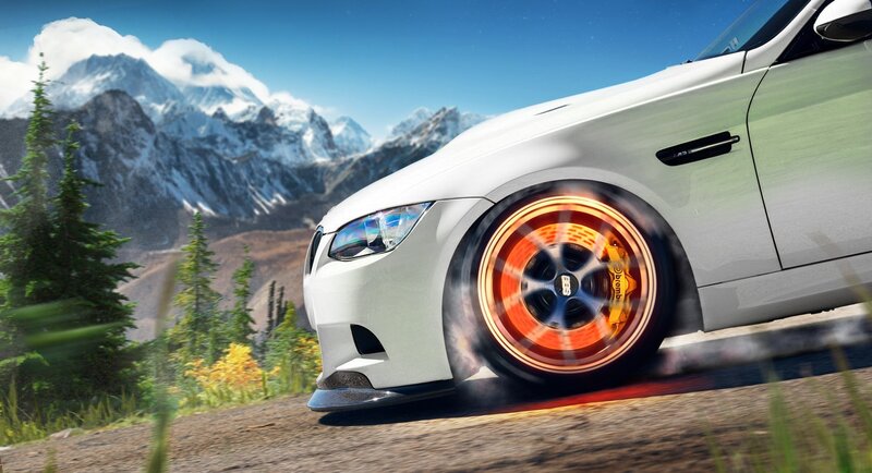 White Sports Car — Dynamic, Afternoon, 3d Render, Mountains, Trees