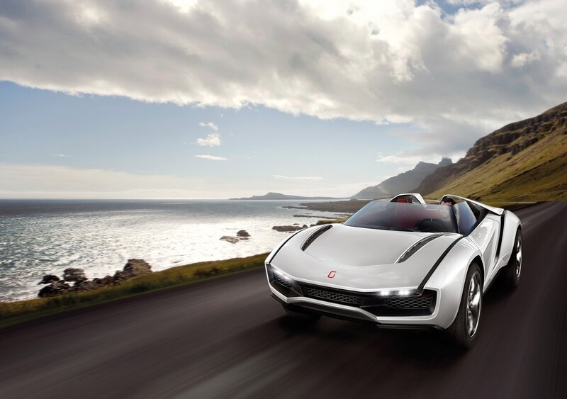 White Sports Car — Dynamic, Afternoon, 3d Render, Road, Ocean