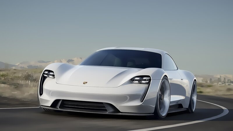 White Sports Car — Dynamic, Afternoon, Digital Art, Road, Mountains