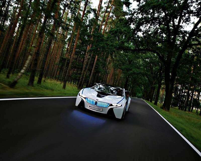 White Sports Car — Dynamic, Afternoon, Photograph, Road, Forest, Black
