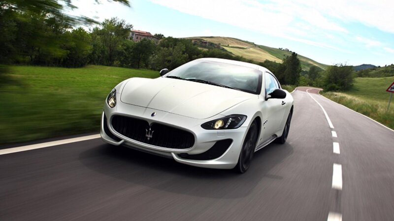 White Sports Car — Dynamic, Afternoon, Photograph, Road, Hills, Trees