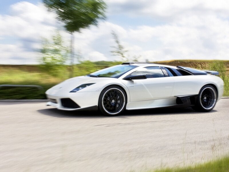 White Sports Car — Dynamic, Afternoon, Photograph, Road, Trees, Sky