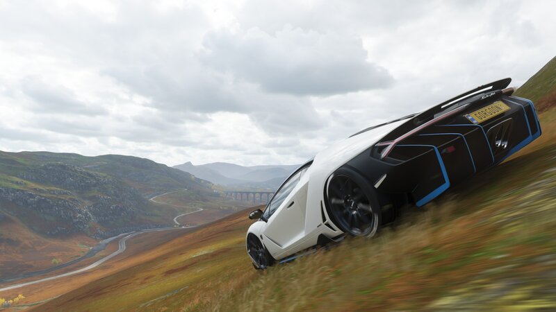 White Sports Car — Dynamic, Autumn, 3d Render, Hillside
