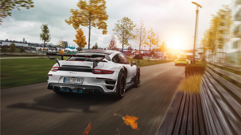 White Sports Car — Dynamic, Autumn, 3d Render