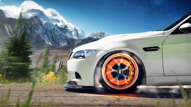 White Sports Car — Dynamic, Mountains
