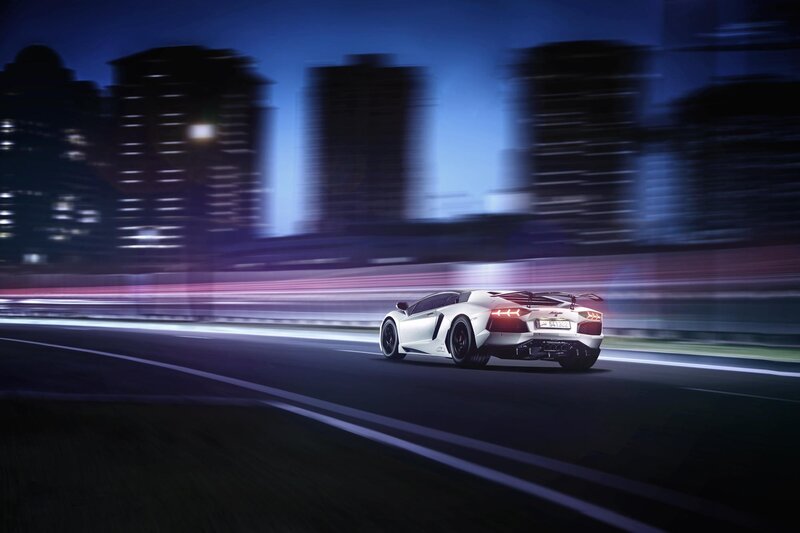 White Sports Car — Dynamic, Night, Photograph, City Skyline