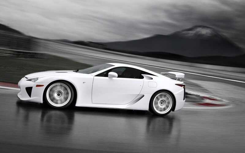 White Sports Car — Dynamic, Photograph, Race Track, Mountain, Sky