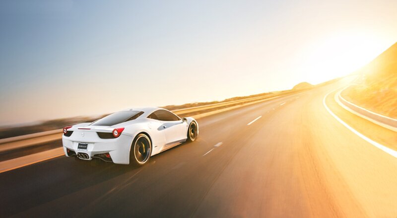 White Sports Car — Dynamic, Sunset, Photograph, Road