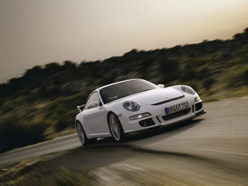 White Sports Car — Dynamic, Sunset, Photograph, Road, Trees, Green