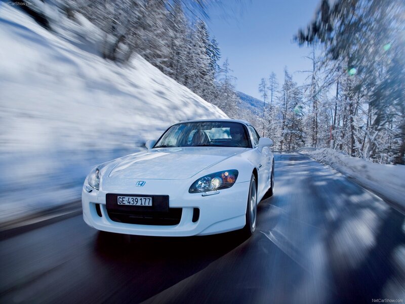 White Sports Car — Dynamic, Winter, Photograph, Snowy Trees, Road