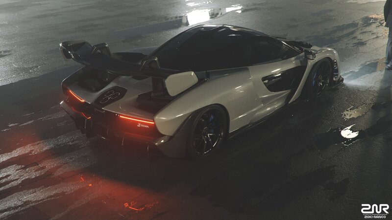 White Sports Car — Gray, Dramatic, Night, 3d Render, Wet Pavement