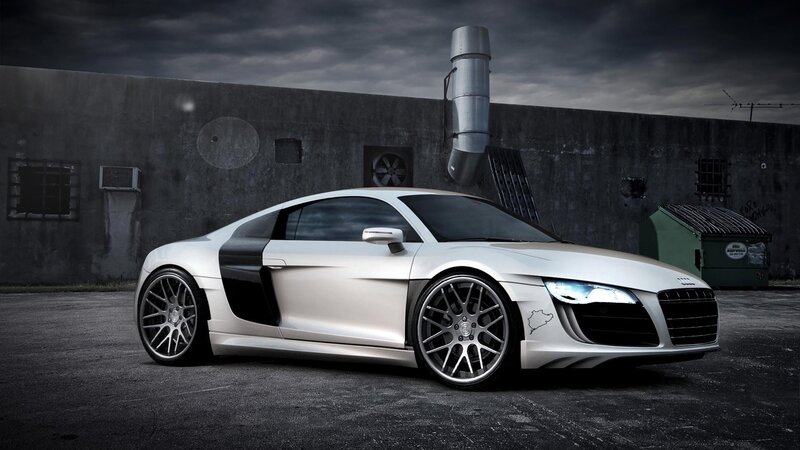 White Sports Car — Gray, Dramatic, Night, Photograph