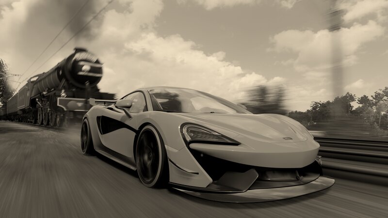 White Sports Car — Gray, Dynamic, Afternoon