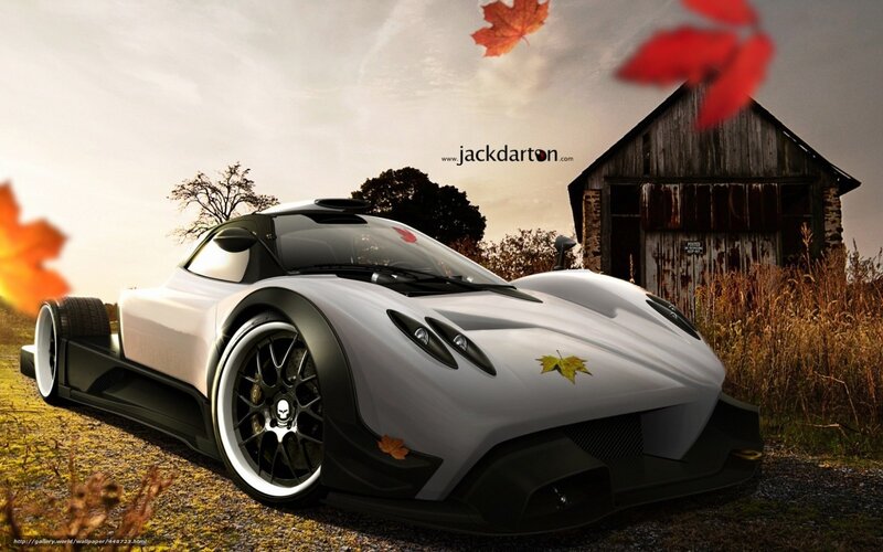 White sports car in autumn