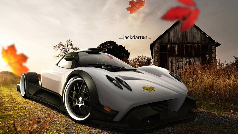 White sports car in autumn