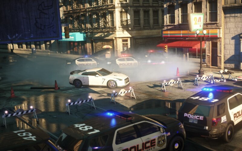 White Sports Car in Chase — Gray