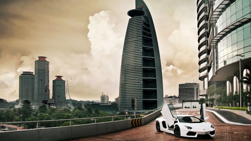 White sports car in city